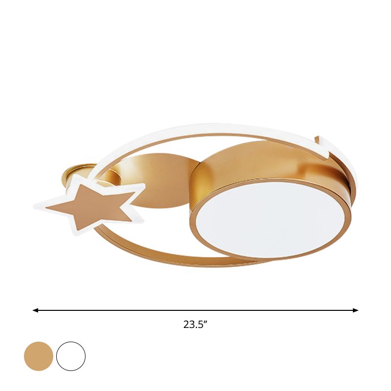 Acrylic Star and Round Flush Mount Minimalist White/Gold LED Ceiling Light Fixture for Bedroom