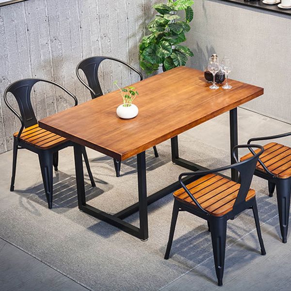 Indoor Rectangle Table with Metal Base Industrial Brown Wood Top Dining Table