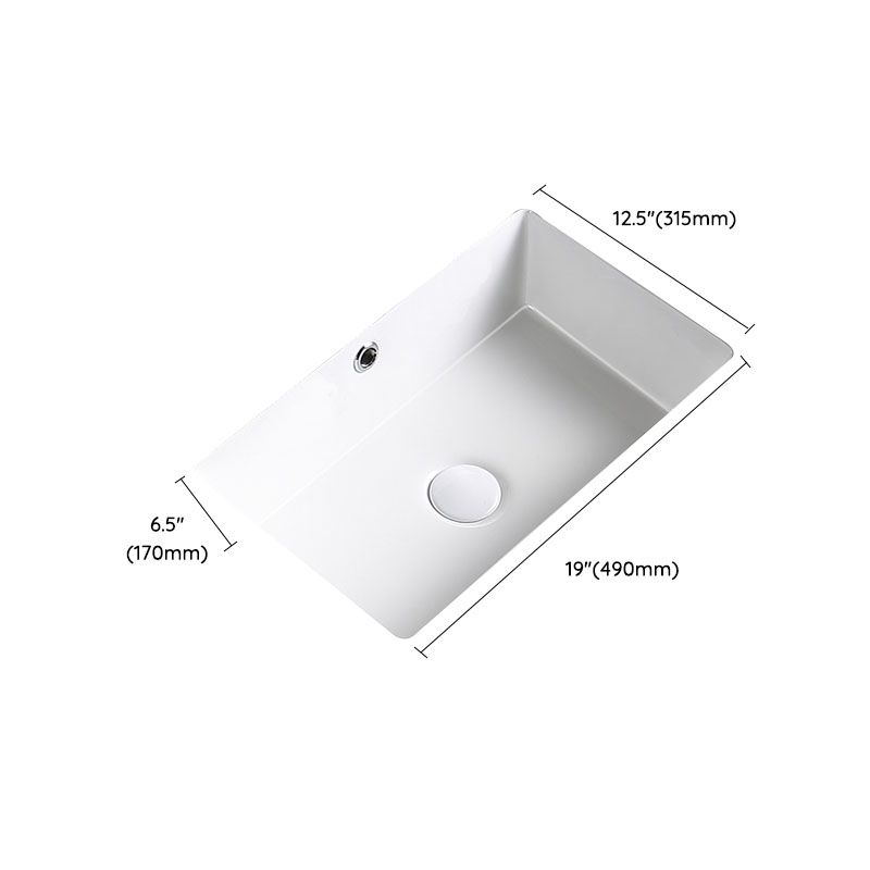 Modern Undermount Bathroom Sink Porcelain with Pop-Up Drain Basin Sink