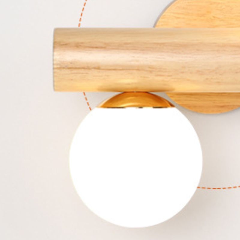Rotatable Wood Flush Mount Lighting Contemporary Globe Wall Light for Bedroom