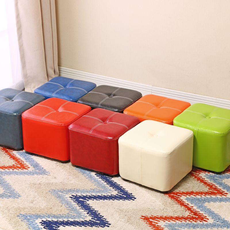 Contemporary Rectangle Shape Ottoman Faux Leather Standard with Tufted