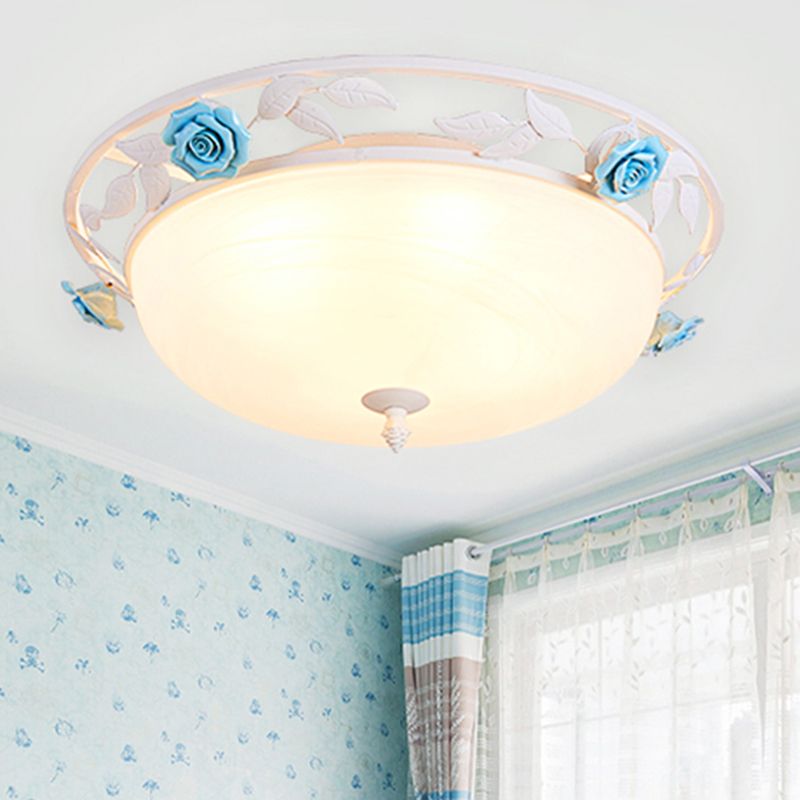 Lámpara de techo de cúpula pastoral, iluminación de montaje empotrado de metal, 1 bombilla, en blanco, para sala de estar