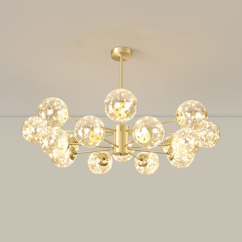 Radial LED Chandelier Light Contemporary Metallic Living Room Pendant Light with Globe Clear Glass Shade in Gold