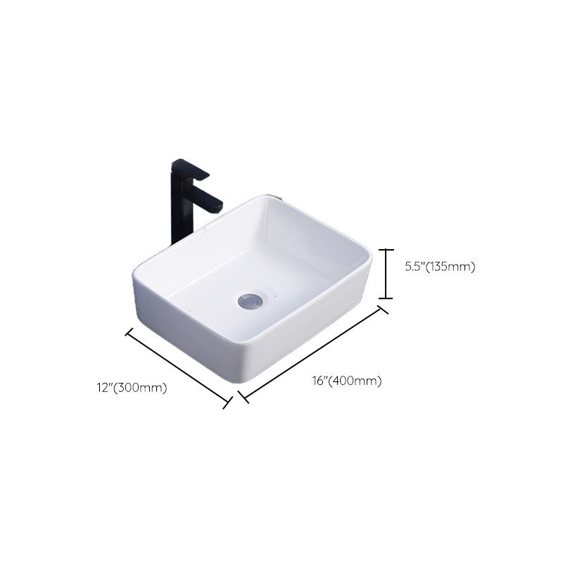 Modern Bathroom Sink Ceramic Rectangular White with Single Faucet Hole Vessel Sink