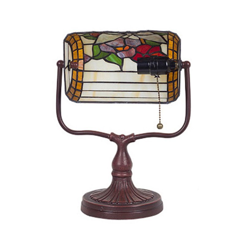 Hand Cut Glass White Banker Lamp Butterfly Patterned 1 Head Mediterranean Table Light with Pull Chain