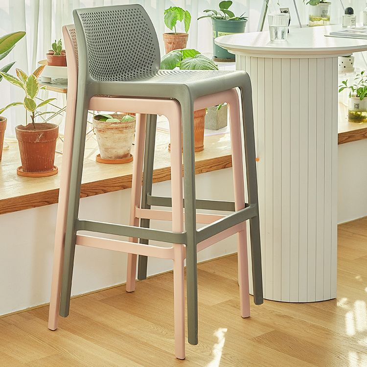 Modern Backrest Armless Counter Stool Plastic Hollowed Cafe Bar Stool with 4 Legs