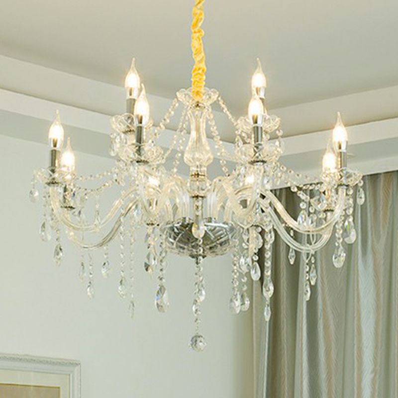 Baroque Candelabra Chandelier Clear Crystal Pendant Light Fixture for Dining Room