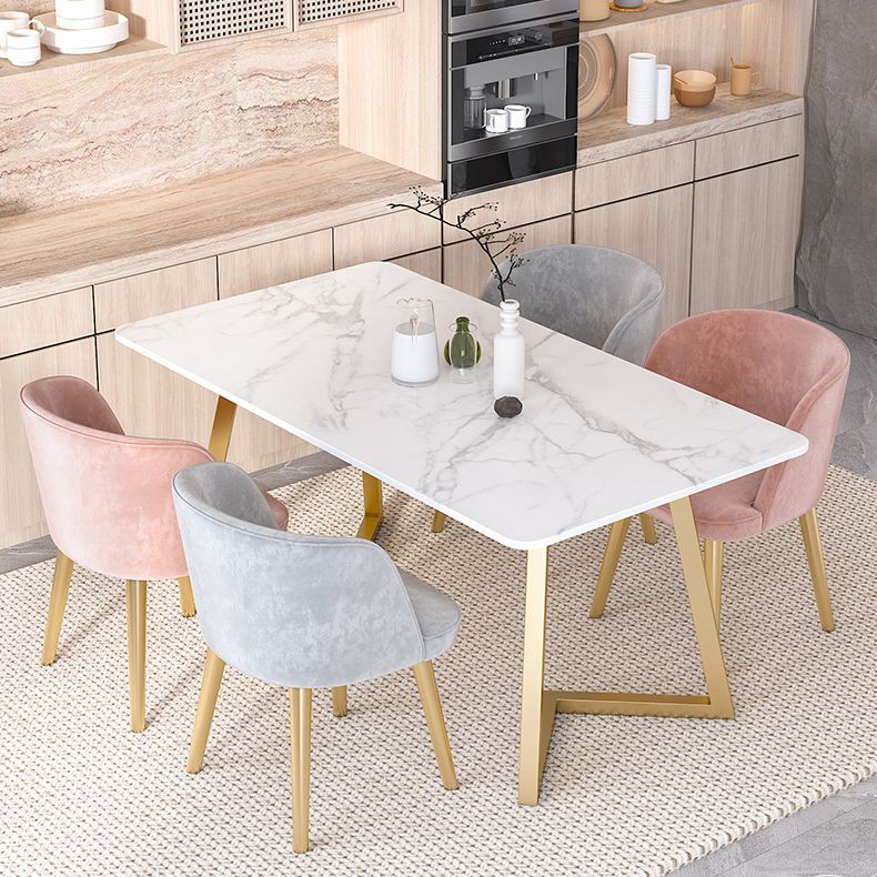 Scandinavian Sintered Stone Dining Table Set with Rectangle Table and Metal Base Home Dining Set