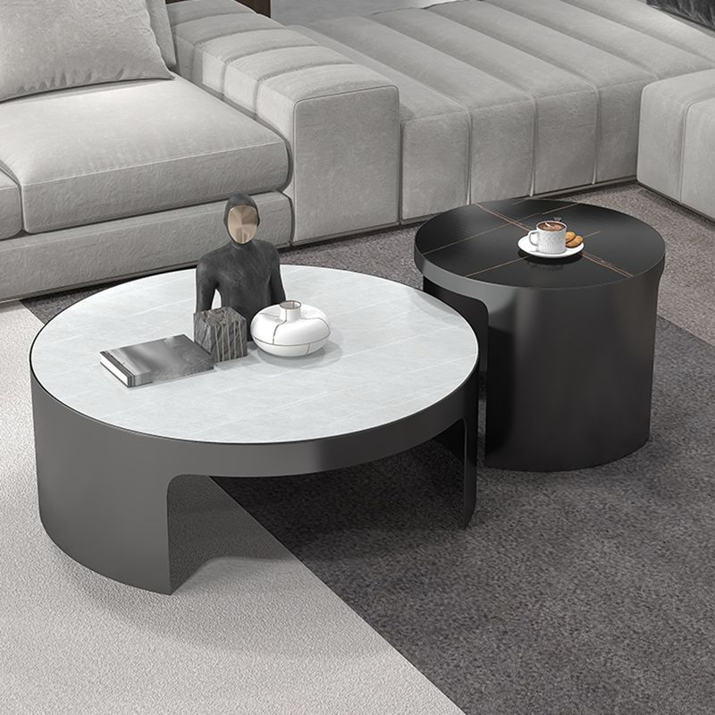 Sled 2 Nesting Coffee Table Contemporary Round Stone Cocktail Table