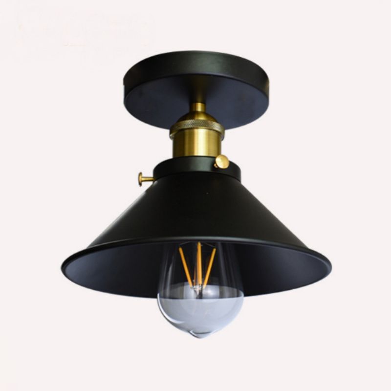 Lámpara acampanada de montaje empotrado de metal, luz de techo de montaje semiempotrado para pasillo de 1 cabezal, en negro