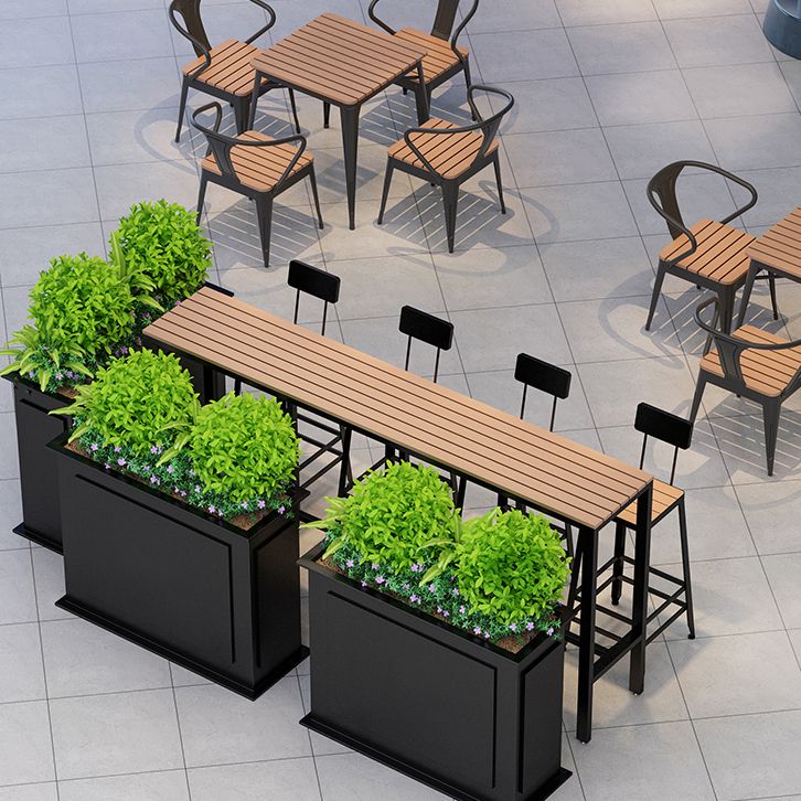 Modern Outdoor Table and Stool Set 1/5 Pieces Wood and Metal Rectangle Bistro Set