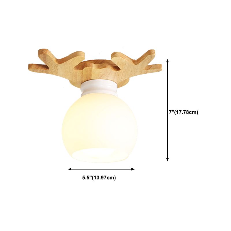 Single Beige Finish Flush Mount Lighting Nodic Wooden Shaded Ceiling Light