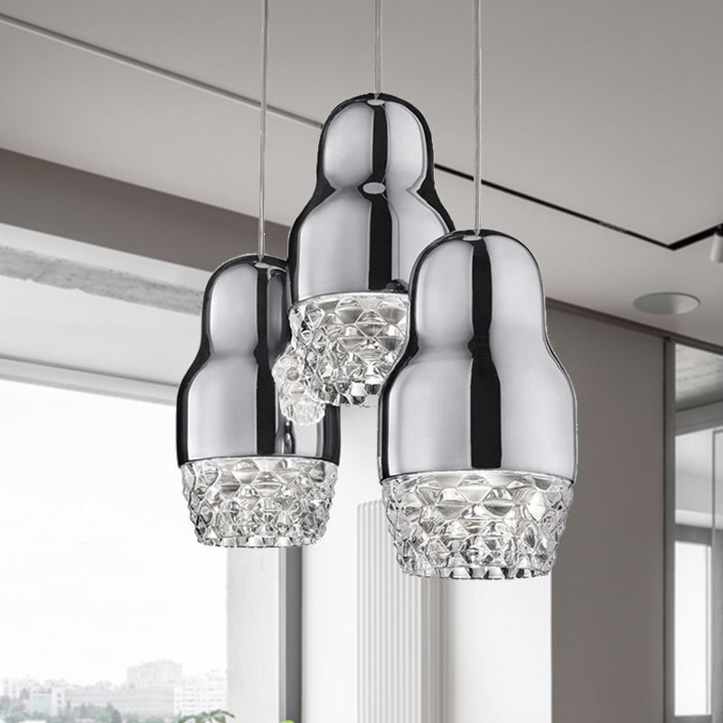 1/3 Heads Metal Pendant Lamp with Gourd Shade Postmodern Chrome/Gold/Rose Gold Suspended Pendant Light for Bar in Warm/White