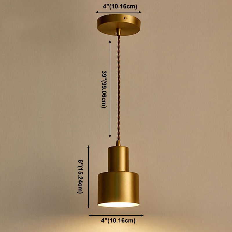 Dinning Room Down Lighting Pendant Modern Brass Hanging Lamp Kit with Cylinder Metal Shade