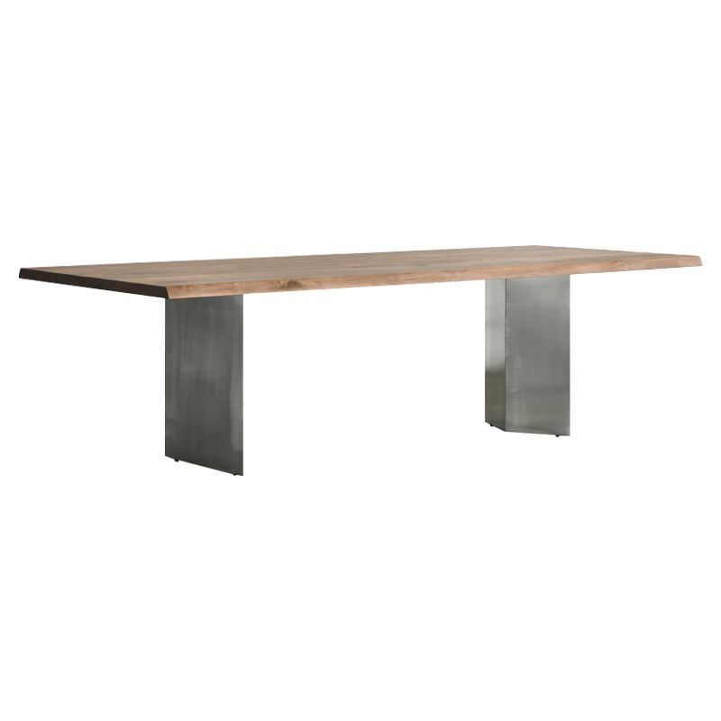 Rectangle Glam Dining Table Solid Wood Brown Fixed Table with Double Pedestal Base