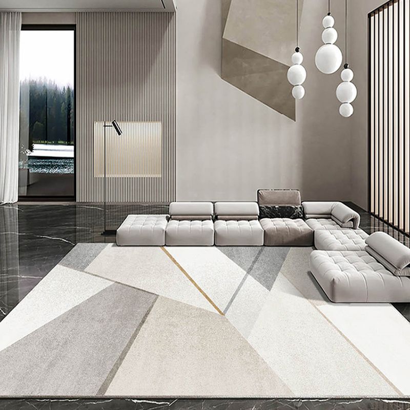 Apricot Tone Nordic Indoor Rug Polyester Geometric Print Carpet Non-Slip Backing Rug for Living Room