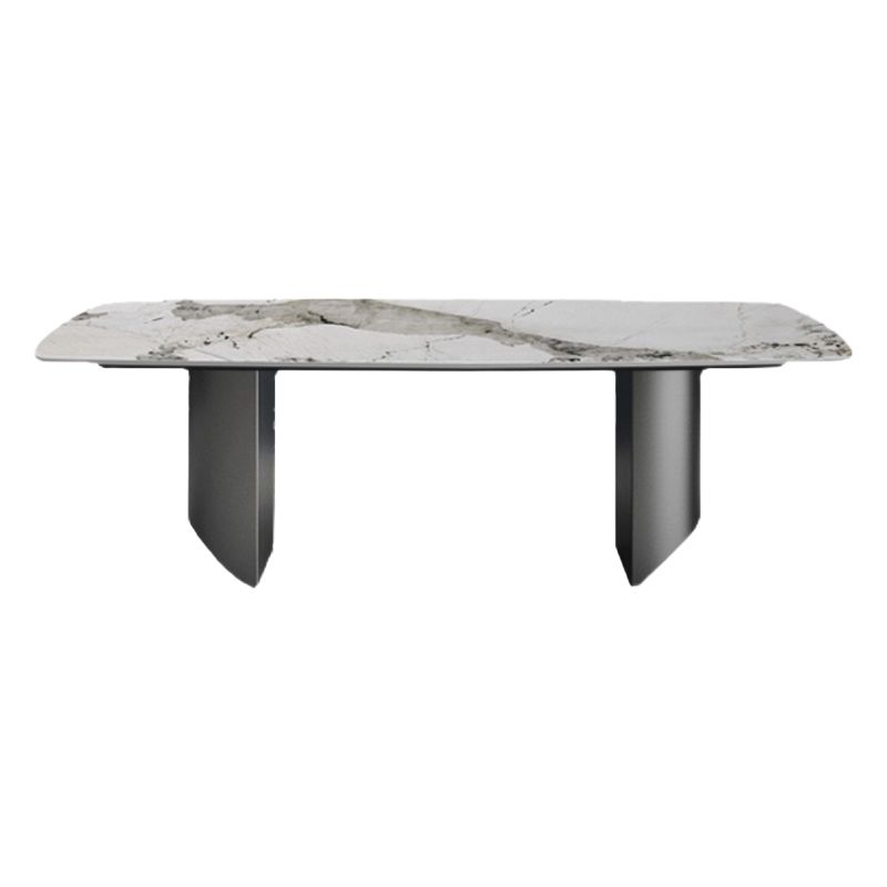 Industrial Sintered Stone Table for Restaurant Rectangle Dining Table with Double Pedestal