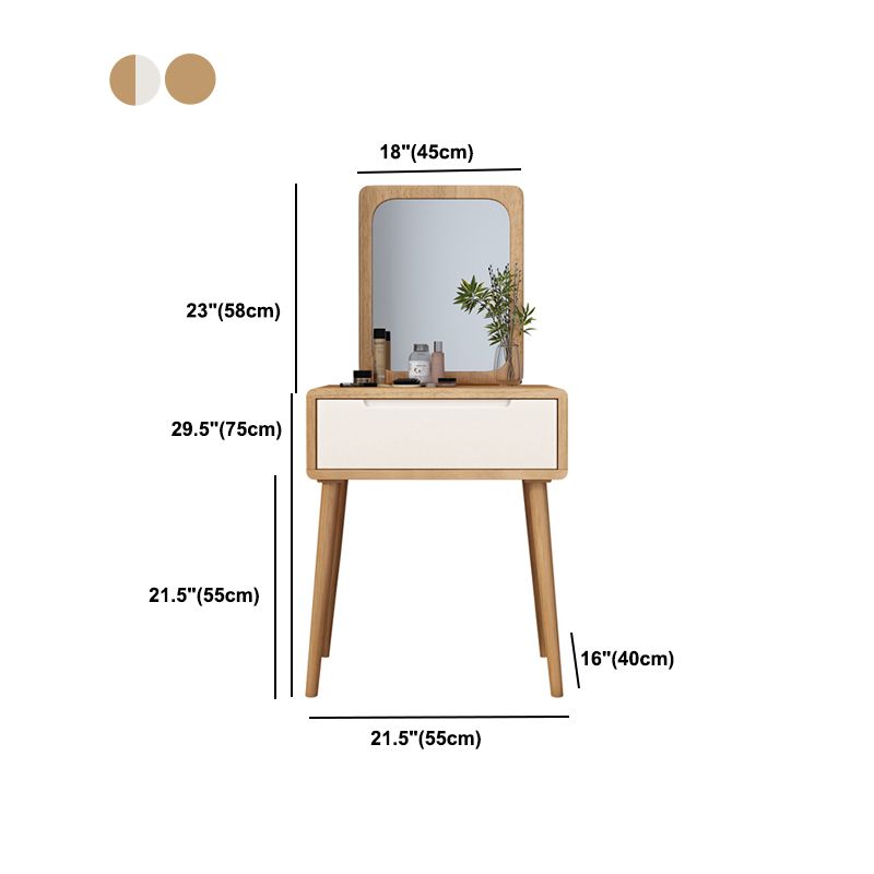 Scandinavian Makeup Vanity Desk Table in White and Brown for Bedroom