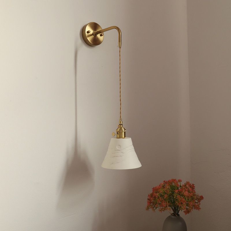 Modern Metal Wall Sconce Cone Shape Wall Lamps with Ceramic Shade
