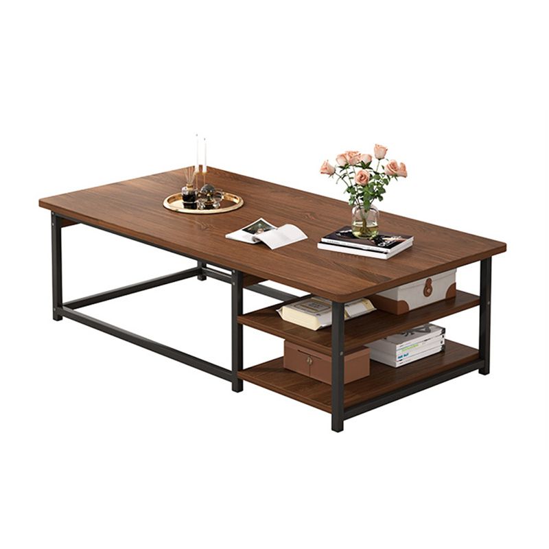 Modern Rectangular Frame Coffee Cocktail Table with Storage Shelves