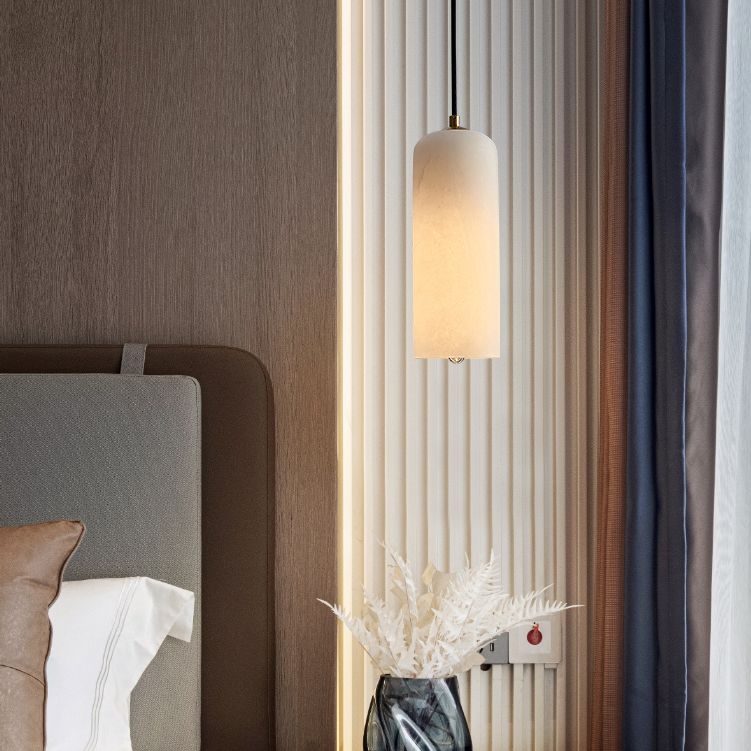 Elongated Dome Marble Hanging Light Fixture Minimalist White Ceiling Pendant for Dining Room