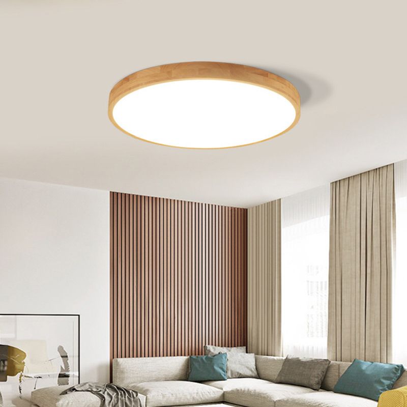 Round Shape Ceiling Lamp Wooden LED Ceiling Mount Light with Acrylic Shade for Bedroom