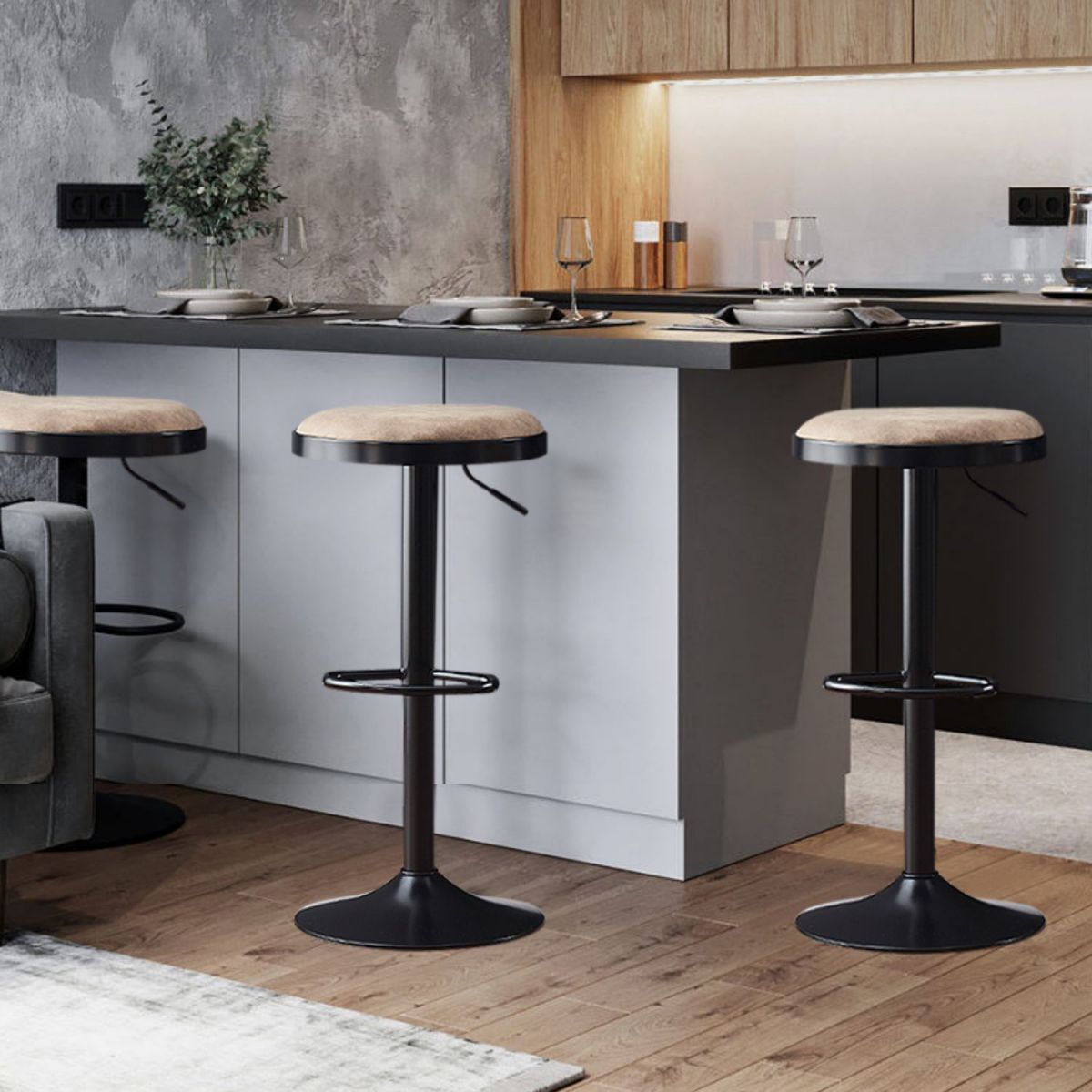 Faux Leather Barstools Adjustable Height Barstools with Footrest