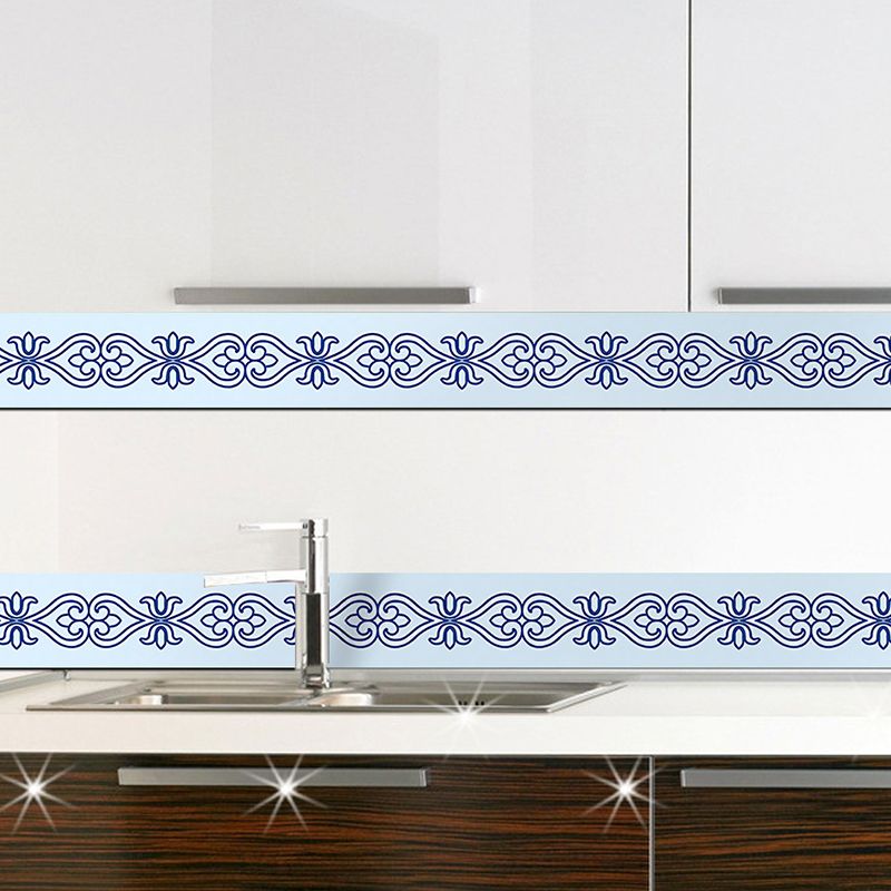 Retro Floral Print Stick Wallpaper Blue and White Easy Peel off Wall Art for Kitchen