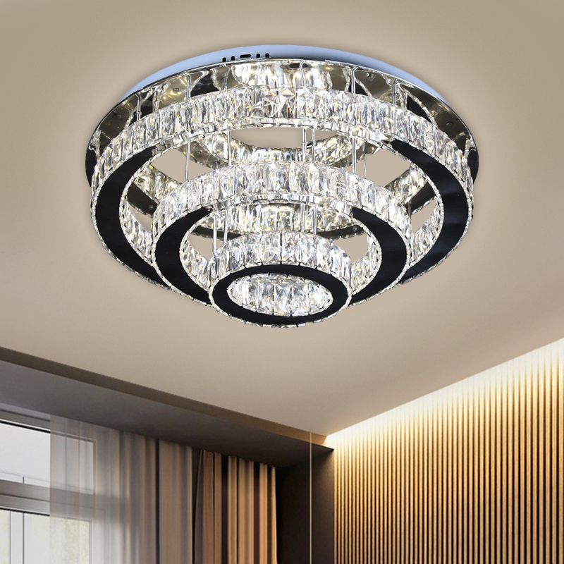 Clear Crystal Circular Ceiling Mounted Fixture Modernist Stainless-Steel LED Flush Light for Dining Room