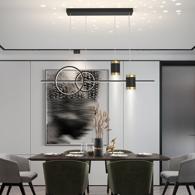 Contemporary Style Linear Island Lighting Metal Island Lighting Fixtures in Black