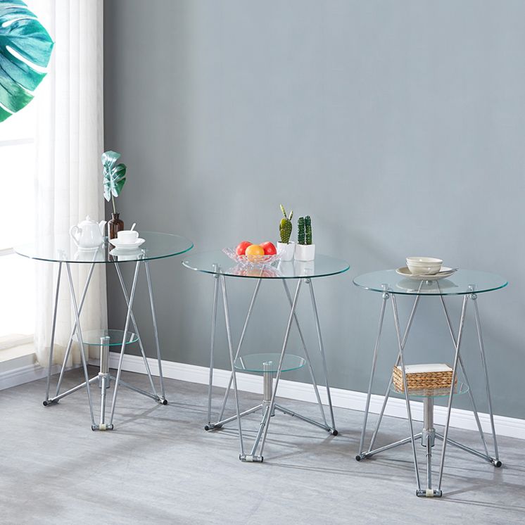 Round Tripod Dining Site Table Metal Dinette Table with Tempered Glass
