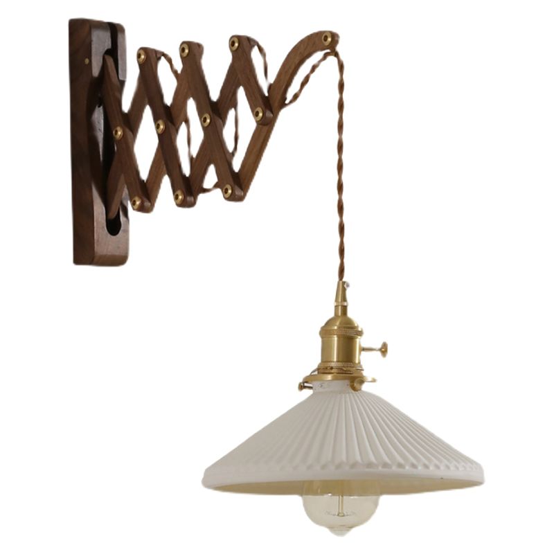 Dunkle Holz 1-Licht-Lesen Wandlampe Vintage Taperedglas ausziehbarer Wandleuchte