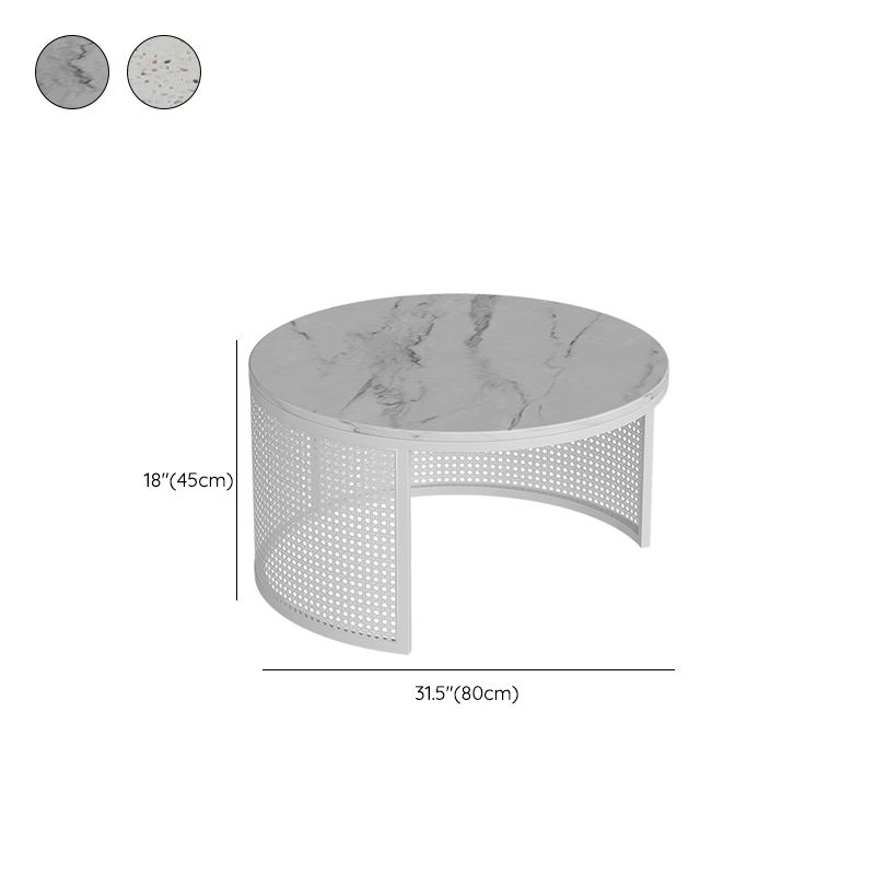 Contemporary Coffee Table White Round Slate Coffee Cocktail Table