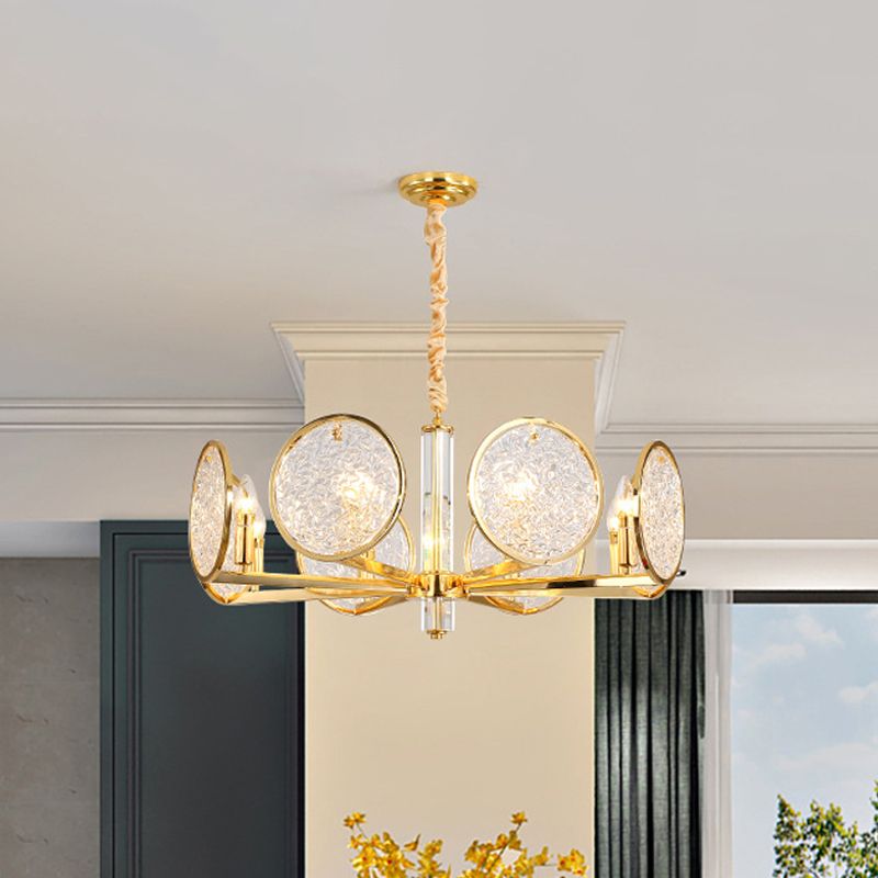 Postmodern Disc Chandelier 8 Heads Textured Glass Hanging Lamp in Gold over Dining Table