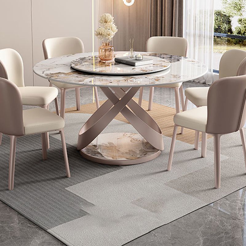 Contemporary Round Dining Table Steel Base Pedestal Table for Home Kitchen