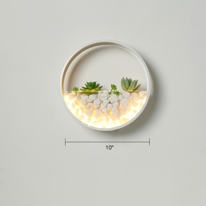 Loop Shaped Wall Sconce Light Decorative Metal Bedroom LED Wall Light with Faux Succulents and Pebbles