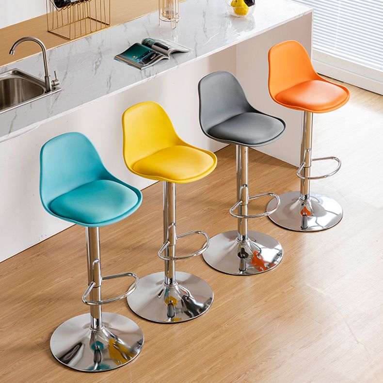 Living Room Nordic Liftable Barstool Leather Bar Stool with Silver Base