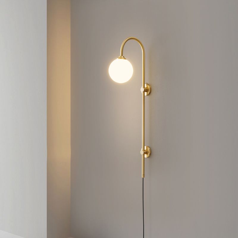 Bola Bedside Pared Lámpara colgante de vidrio 1 Cabeza Minimalista Montaje de pared Luz de luz en oro