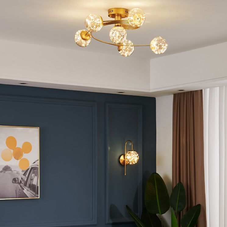 Amber Glass Ball Semi Mount Lighting Nordic Lrass Finis