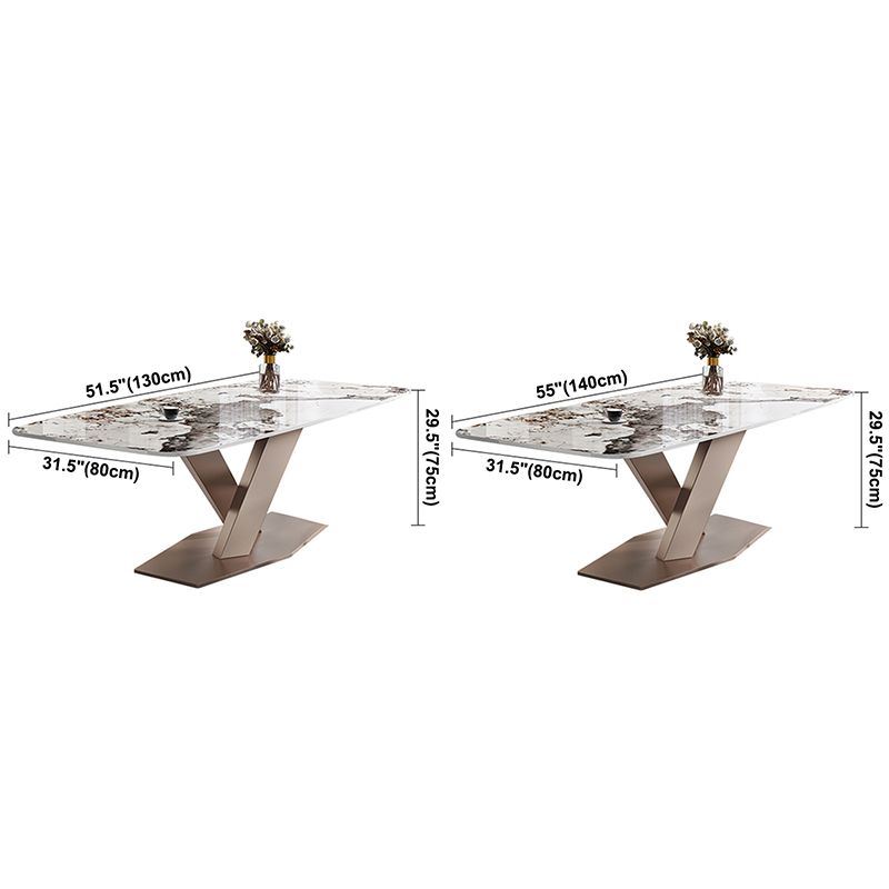 Metal Modern Rectangular Dining Table Sintered Stone Dining Table with Pedestal Base