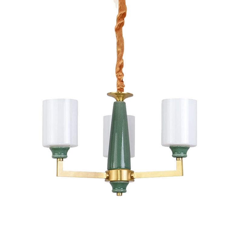 3/8/12 Lichten Cilindrische kroonluchter Retro Emerald White Glass Opgehangen verlichtingsarmatuur
