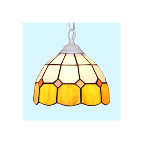 1 Head Bowl Suspension Lamp Tiffany-Style Black/White Hand Cut Glass Ceiling Pendant Light