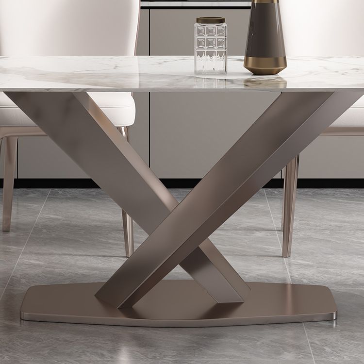 Minimalist Style Sintered Stone Dining Table with White Fixed Table and Trestle Base for Home Use