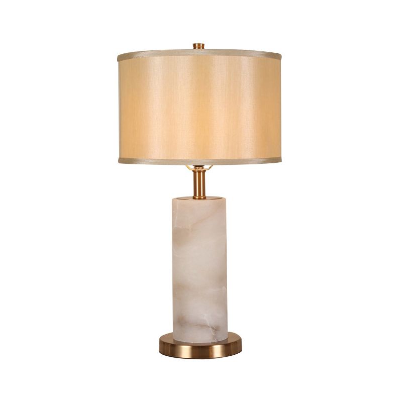 Lámpara moderna de mesa de sala de estar de marco de lata de cilindro de cilindro en blanco/negro con sombra de plástico