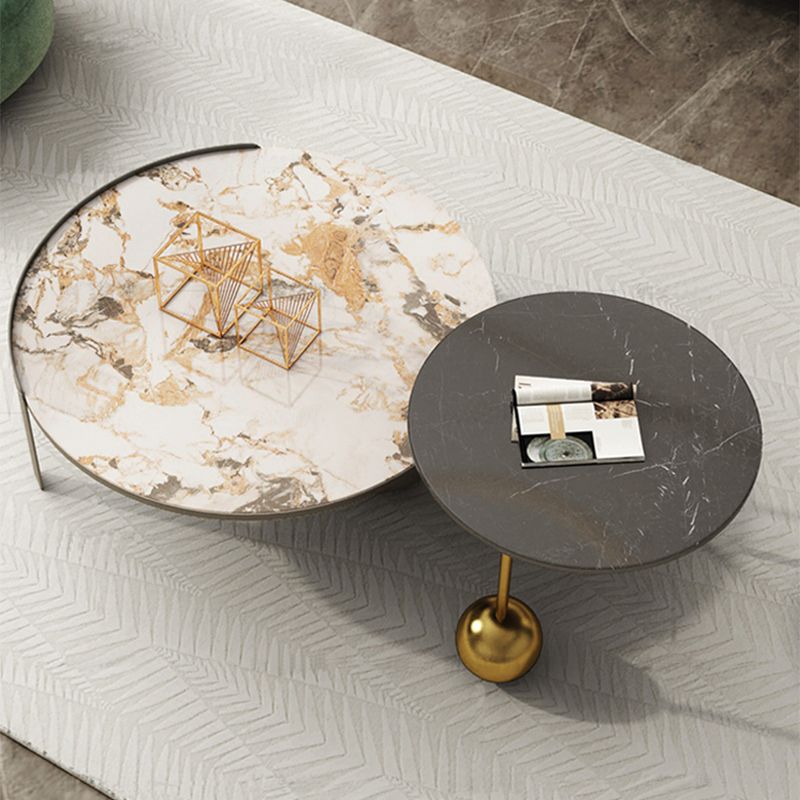 Round Slate Coffee Table Contemporary Three Legs White Cocktail Table