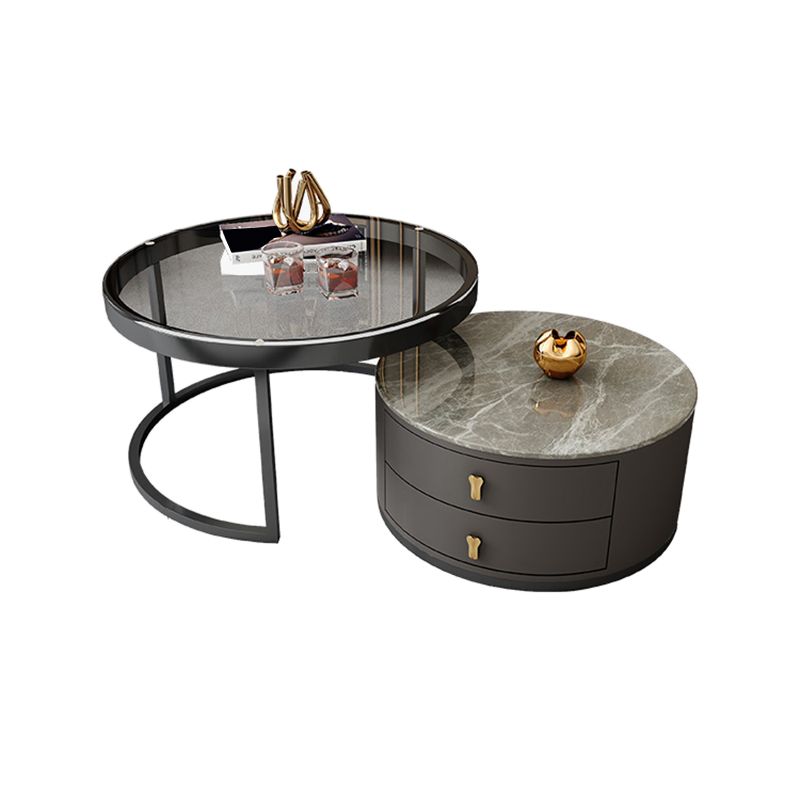 Modern Coffee Cocktail Table Round Nesting Coffee Table Set with Drawer
