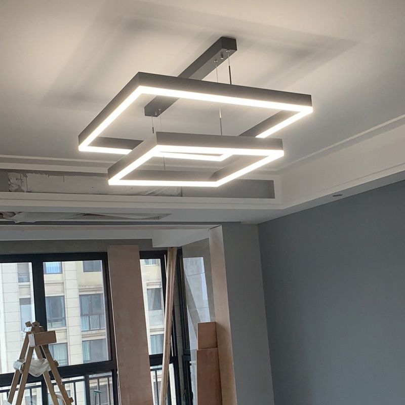 Metal Squared Chandelier Pendant Light Nordic LED Pendant Lighting Fixture in Black