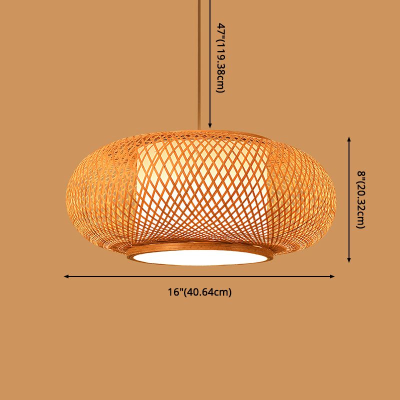 Asia Lantern Pendant Lighting Bamboo 1 Bulb Restaurant Hanging Light in Wood