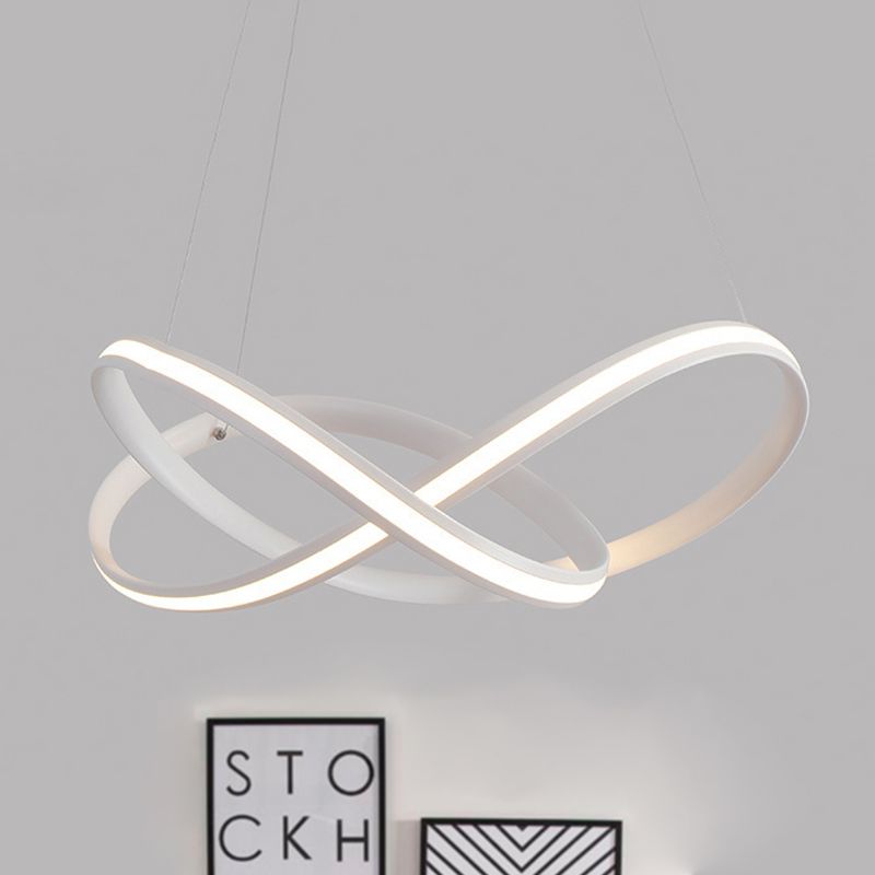 19.5"/27.5" Wide Black/White/Brown Bent Ceiling Light Fixture Simple LED Acrylic Chandelier Pendant in Warm/White Light