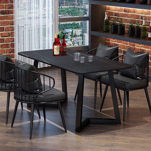Industrial Style Dining Table Rectangle Sintered Stone Black Table with Metal Base